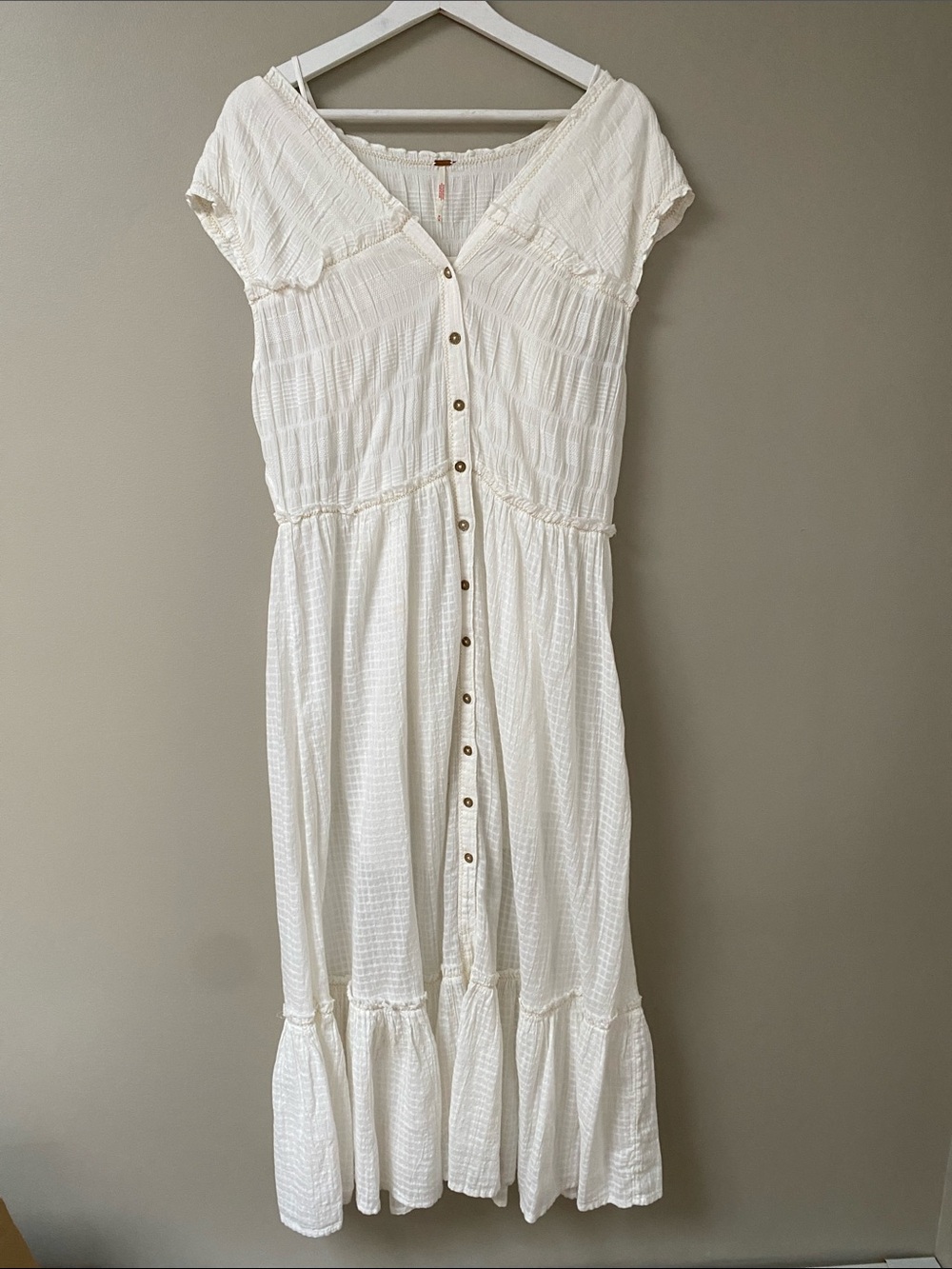 Free People Cotton White Button-Front Maxi Dress size medium